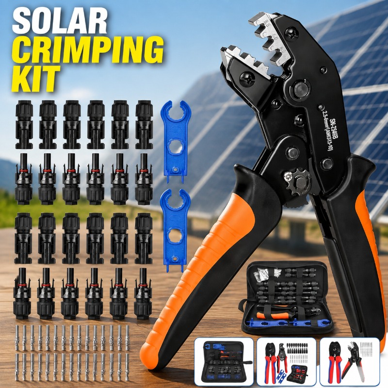 Mc4 Crimping Tool - ชุดเครื่องมือย้ำสาย MC4 สำหรับขั้วต่อโซลาร์เซลล์, คีมย้ำสายพร้อมประแจ, ชุดเครื่องมือย้ำสายแผงโซลาร์เซลล์ระดับมืออาชีพ