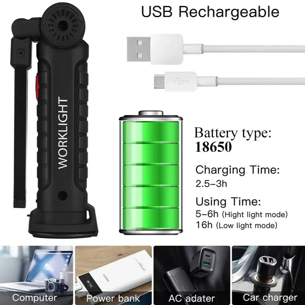 แบบพกพา COB ไฟฉาย LED USB ชาร์ - Renewable Energy Battery บทวิจารณ์และราคา
